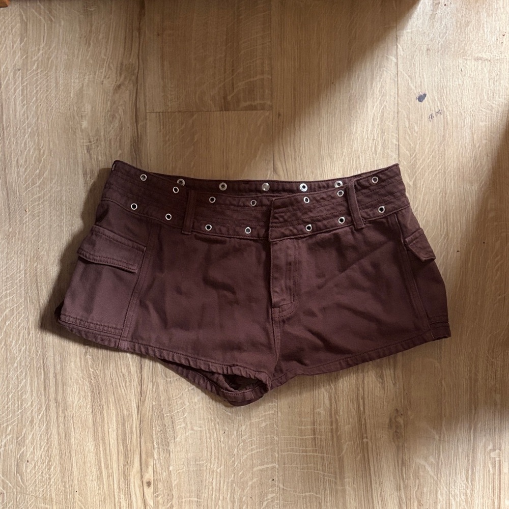 princess polly dark brown cargo micro shorts